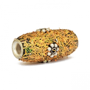 Golden Kashmiri Beads Studded with Metal Flowers