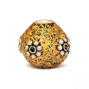 Golden Kashmiri Beads Studded with Silver Plated Flowers