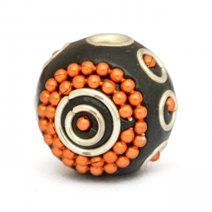 16 mm Black Round Beads Studded with Orange Metal Chains & Rings