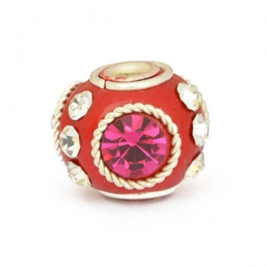 Red Round Kashmiri Beads Studded with Metal Rings & Rhinestones