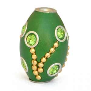 Green Beads Studded with Metal Chains, Rings & Rhinestones