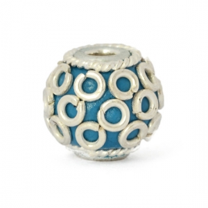 Blue Round Kashmiri Beads Studded with Metal Rings