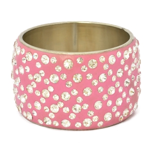 Handmade Pink Bangle Studded with White Rhinestones