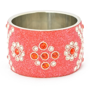 Handmade Red Bangle Studded with Red & White Rhinestones (Front View)