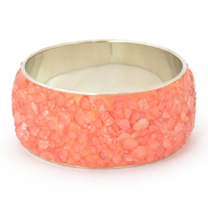 Handmade Orange Bangle Studded with Transparent Rock Crystal (Quartz)