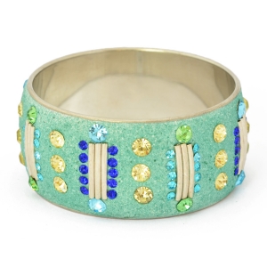 Handmade Green Bangle Studded with Rhinestones & Gemstone Powder