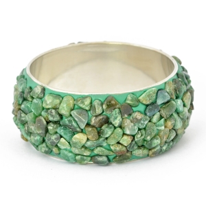 Handmade Green Bangle Studded with Tumbled Aventurine Quartz