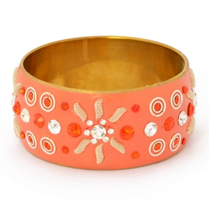 Handmade Orange Bangle Studded with Metal Rings, Accessories & Rhinestones