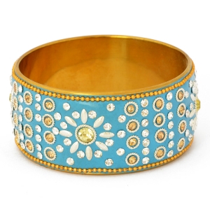 Handmade Blue Bangle Studded with Metal Rings, Accessories & Rhinestones