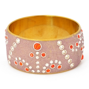 Handmade Purple Bangle Studded with Red & White Rhinestones