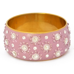 Handmade Purple Bangle Studded with Purple & White Rhinestones