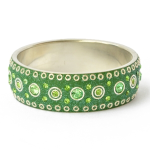 Handmade Green Bangle Studded with Metal Rings & Rhinestones