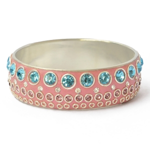 Pink Kashmiri Bangle Studded with Metal Rings & Rhinestones