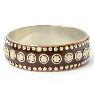 Handmade Brown Bangle Studded with Metal Accessories & Rhinestones