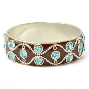 Brown Bangle Studded with Metal Chains, Rings & Rhinestones