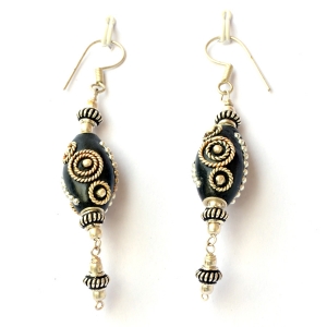 Handmade Earrings having Black Beads with Metal Rings & Balls