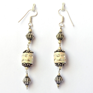 Handmade Earrings having White Glitter Beads with Rhinestones