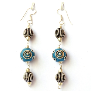 Handmade Earrings having Blue Beads with Silver Plated Rings & Balls