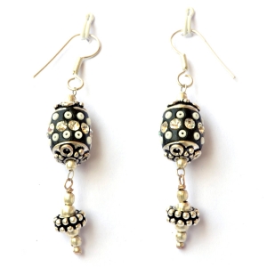 Handmade Earrings having Black Beads with Seed Beads & Rhinestones