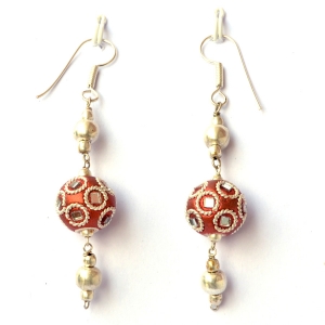 Handmade Earrings having Shining Copper Beads with Mirror Chips