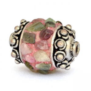 Cylindrical Beads Studded with Multi Color Tourmaline