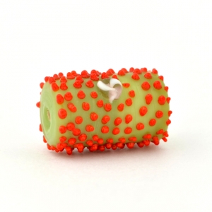 Green Glass Beads with Red Spikes