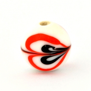 White Glass Beads with Black & Red Heart Design