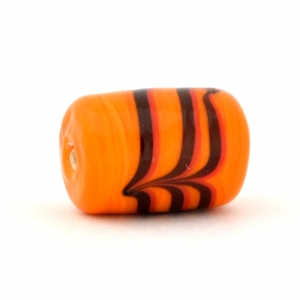 Orange Cylindrical Glass Beads with Black Spiral Design