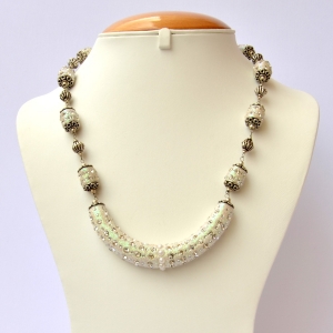 White Glitter Handmade Necklace Studded with Rhinestones