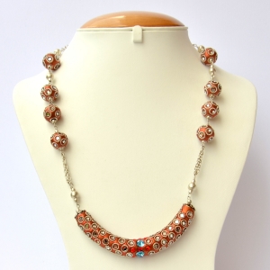 Shining Copper Handmade Necklace Studded with Mirrors & Metal Rings