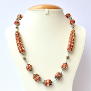 Handmade Red Necklace Studded with Mirror Chips & Rhinestones