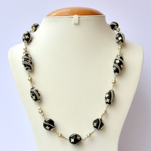 Handmade Black Necklace Studded with Metal Chain & Accessories