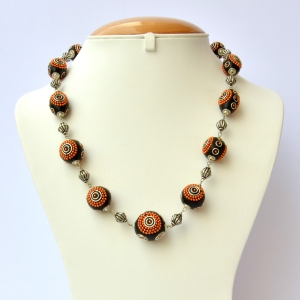 Handmade Black Necklace Studded with Orange Chain