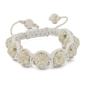 White Macrame Bracelet With White Rhinestones | MSBR-166