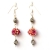 Handmade Earrings having Red Beads with Metal Rings & Rhinestones