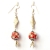 Handmade Earrings having Red Beads with Metal Rings & White Rhinestones