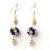 Handmade Earrings having Black Beads with White & Blue Rhinestones