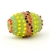 Barrel Shaped Green Glass Beads with Multicolor Spikes