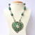 Handmade Teal Glitter Necklace with Metal Flowers & Rhinestones