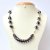 Black Handmade Necklace Studded with White + Blue Rhinestones