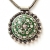 Handmade Green Pendant Studded with Silver Plated Flowers