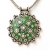 Handmade Round Green Pendant Studded with Metal Flowers & Rhinestones