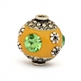 Yellow Beads Studded with Metal Flowers & Green Rhinestones