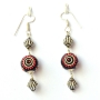 Handmade Earrings having Black Beads with Metal Rings & Red Chains