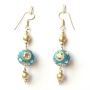 Handmade Earrings having Blue Beads with Rainbow Rhinestones