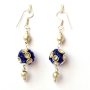 Handmade Earrings having Black Beads with White & Blue Rhinestones