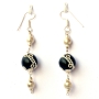 Handmade Earrings having Black Beads with Metal Rings & Chains