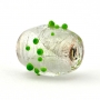 Barrel Shaped Transparent Glass Beads with Green Spikes