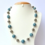 Blue Handmade Necklace Studded with Silver Plated Rings & Balls Blue Handmade Necklace Studded with Silver Plated Rings & Balls