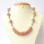 Pink Handmade Necklace Studded with Metal Flowers & Rhinestones Pink Handmade Necklace Studded with Metal Flowers & Rhinestones